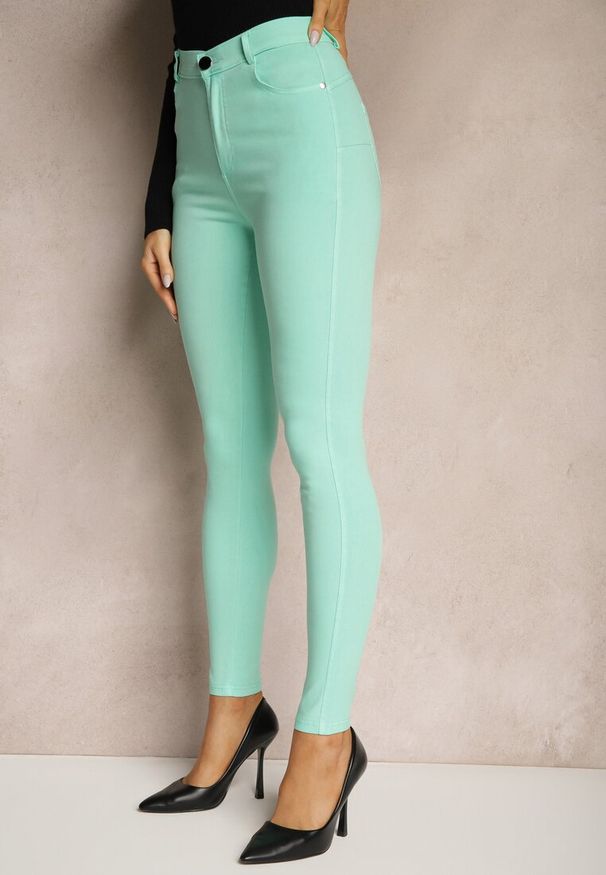 Renee - Miętowe Skinny Jeansy z Bawełną High Waist Lorie. Okazja: na co dzień. Stan: podwyższony. Kolor: zielony. Styl: wizytowy, elegancki, casual