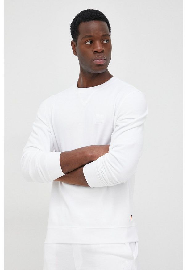 BOSS bluza bawełniana BOSS CASUAL 50468443 męska kolor biały gładka. Okazja: na co dzień. Kolor: biały. Materiał: bawełna. Wzór: gładki, aplikacja. Styl: casual