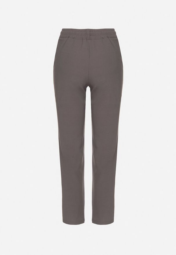 Born2be - Szare Szerokie Spodnie z Wiązaniem i Metalicznymi Aplikacjami Mairae. Okazja: na co dzień. Kolor: szary. Wzór: aplikacja. Styl: casual, elegancki