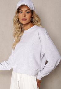 Renee - Jasnoszara Oversize Bluza z Bawełny o Krótkim Fasonie Sibolla. Kolor: szary. Materiał: bawełna. Długość: krótkie #4