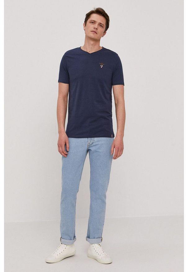 Aeronautica Militare - T-shirt. Okazja: na co dzień. Kolor: niebieski. Materiał: dzianina. Wzór: gładki. Styl: casual