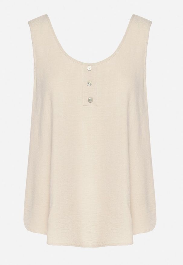Born2be - Beżowy Top na Szerokich Ramiączkach Zdobiony Guzikami Jenadorea. Okazja: na co dzień. Kolor: beżowy. Materiał: jeans. Długość rękawa: na ramiączkach. Wzór: aplikacja. Sezon: lato. Styl: casual