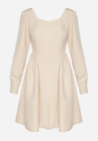 Born2be - Beżowa Rozkloszowana Sukienka z Kwadratowym Dekoltem Katilora. Typ kołnierza: dekolt kwadratowy. Kolor: beżowy. Długość rękawa: długi rękaw. Styl: klasyczny #2