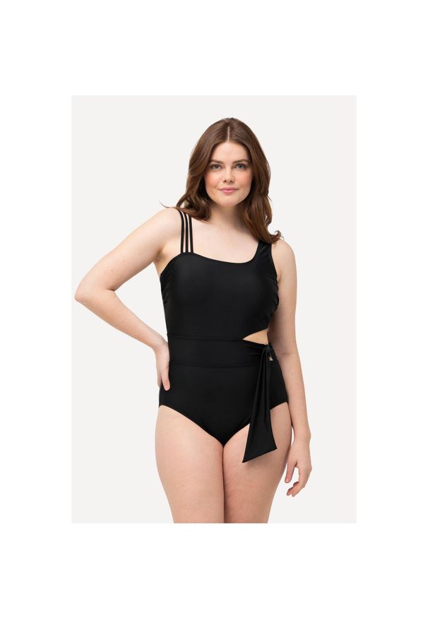 ULLA POPKEN - Damski Kostium kąpielowy bloki kolorów miękkie miseczki z recyklingu. Kolekcja: plus size. Kolor: czarny. Materiał: elastan, poliamid, materiał