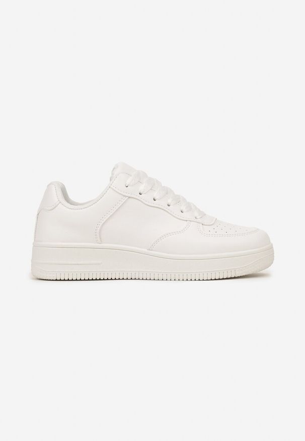 Renee - Białe Sneakersy ze Ekoskóry ze Sznurowaniem i Przeszyciami Borsana. Kolor: biały. Obcas: na płaskiej podeszwie