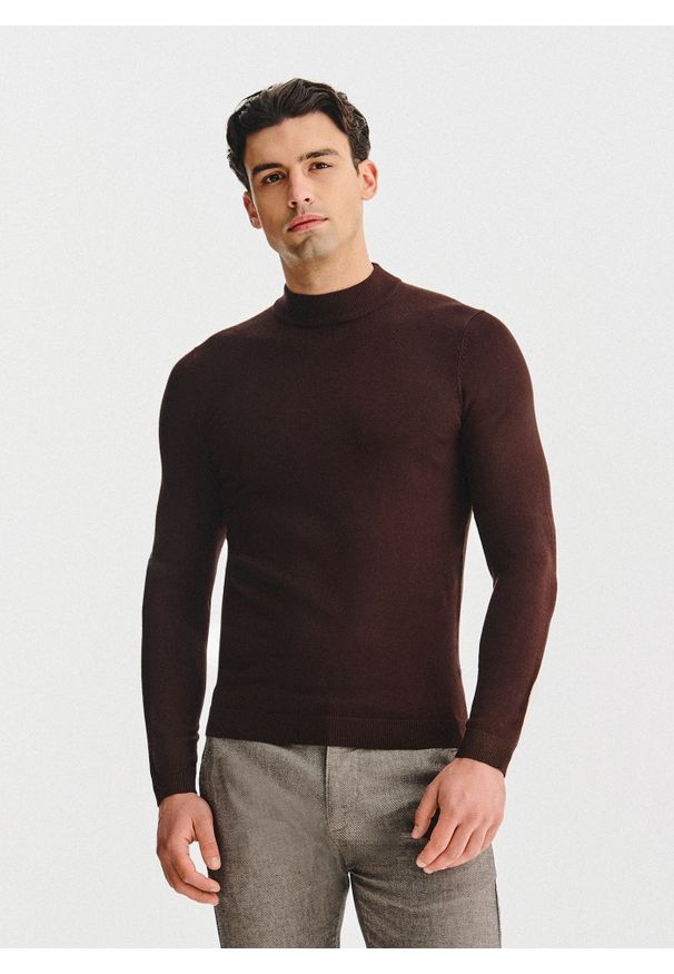 Pako Lorente - PAKO LORENTE – Brązowy półgolf męski. Kolor: brązowy. Materiał: wiskoza, poliamid. Wzór: gładki, ze splotem