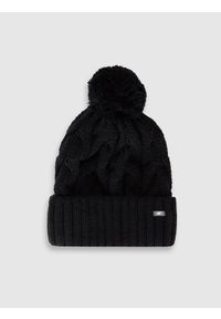 4f - 4F Czapka zimowa z dodatkiem wełny damska - czarna S. Kolor: czarny. Materiał: wełna. Sezon: zima. Styl: casual, klasyczny #1