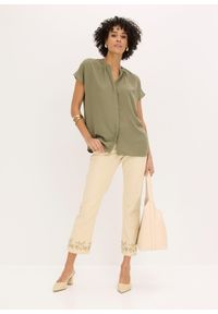 bonprix - Bluzka z krótkim rękawem i krytą plisą guzikową. Typ kołnierza: dekolt w serek. Kolor: zielony. Długość rękawa: krótki rękaw. Długość: krótkie #2