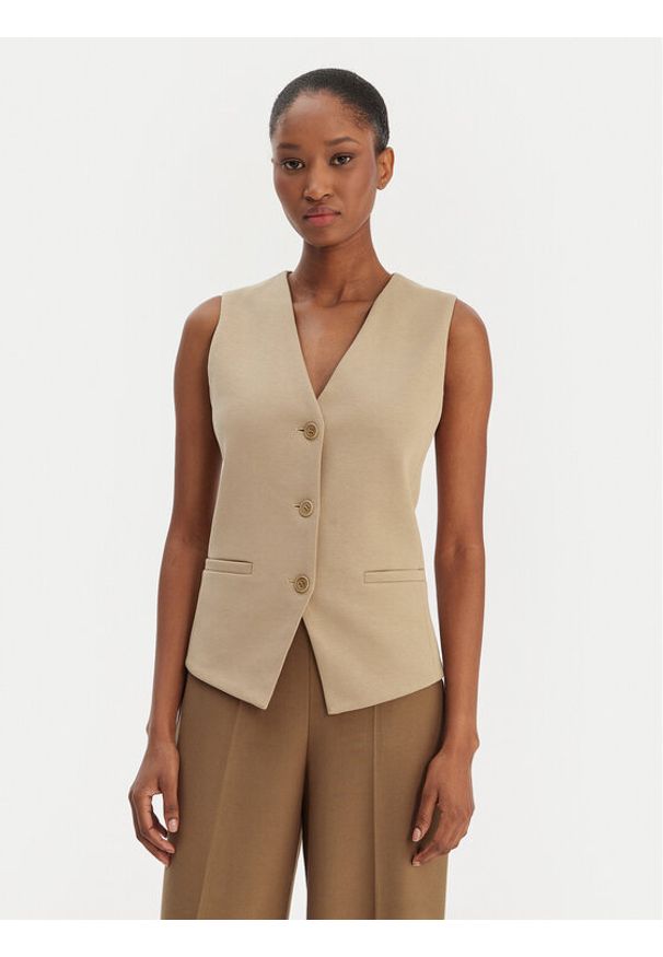 Weekend Max Mara Kamizelka garniturowa Poggio 2615911021 Beżowy Slim Fit. Kolor: beżowy. Materiał: bawełna