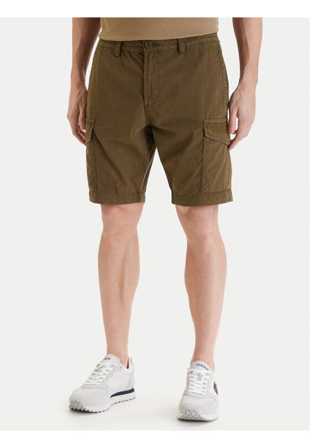 Napapijri Szorty materiałowe N-Deline NP0A4HOT Khaki Regular Fit. Kolor: brązowy. Materiał: bawełna