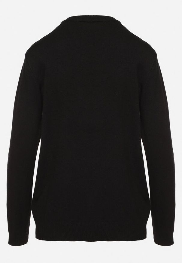 Born2be - Granatowy Sweter z Bawełną Ozdobiony Cyrkoniami Irinaelle. Okazja: na co dzień. Kolor: niebieski. Materiał: bawełna. Wzór: aplikacja. Styl: klasyczny, elegancki, casual