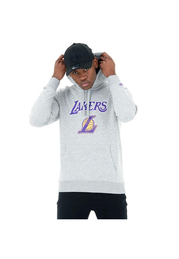 New Era - Bluza z kapturem Los Angeles Lakers. Typ kołnierza: kaptur. Kolor: szary