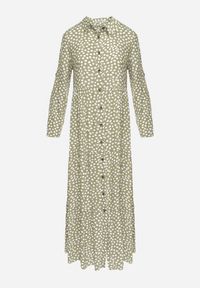 Born2be - Zielona Koszulowa Sukienka Bawełniana Maxi w Kropki o Rozkloszowanym Kroju Lirtia. Kolor: zielony. Materiał: bawełna. Wzór: kropki. Typ sukienki: koszulowe. Długość: maxi #5