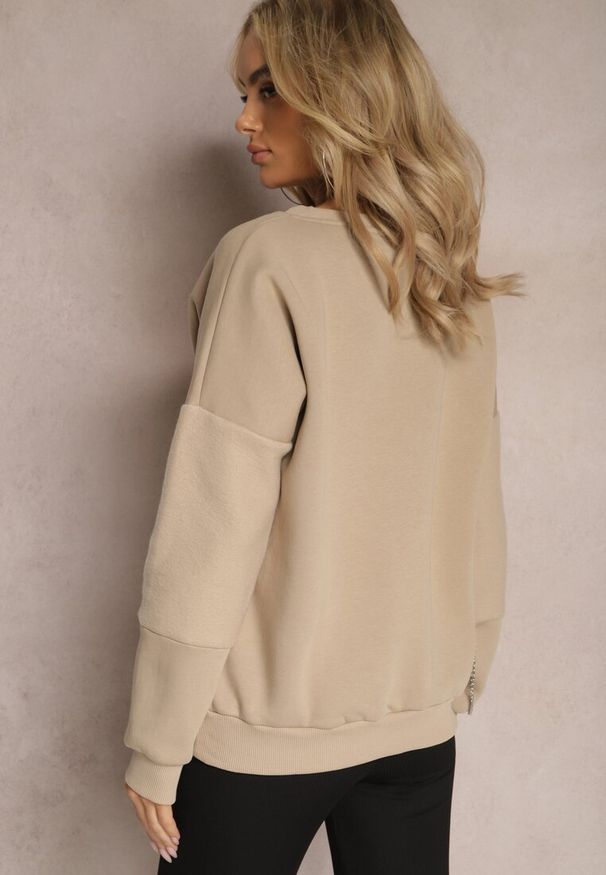 Renee - Beżowa Bawełniana Bluza z Łańcuszkiem Eleutia. Kolor: beżowy. Materiał: bawełna. Styl: klasyczny