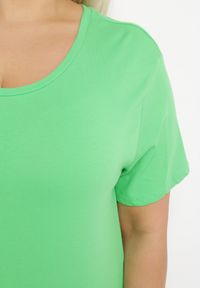 Born2be - Zielona Bluzka T-shirt z Elastycznej Bawełny Anellthia. Kolor: zielony. Materiał: bawełna #5