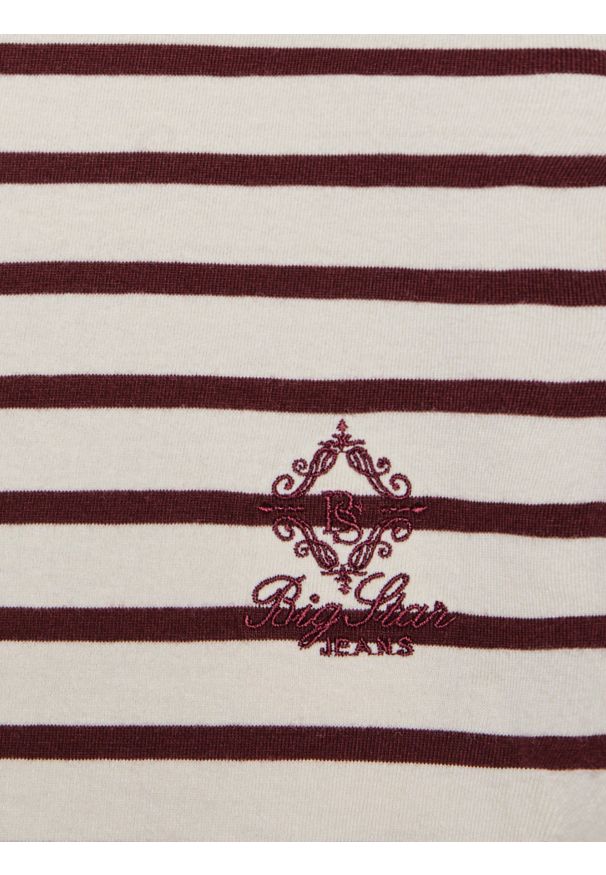 Big-Star - Bluzka damska w paski beżowo-bordowe Alerra 604. Okazja: na co dzień. Kolor: czerwony. Materiał: dzianina, jeans. Wzór: paski. Styl: klasyczny, casual