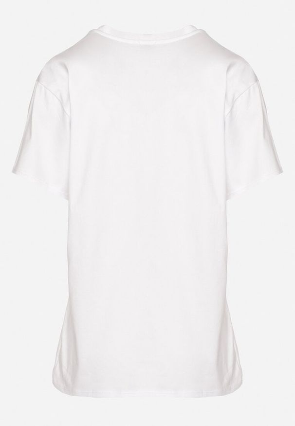 Born2be - Biały Bawełniany T-shirt Wykończony z Przodu Cyrkoniami Hulilla. Okazja: na co dzień. Kolor: biały. Materiał: bawełna. Wzór: aplikacja. Styl: elegancki, casual