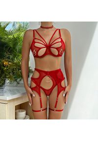 Intica - Komplet bielizny z wycięciami na romantyczne wieczory Alison. Kolor: czerwony. Materiał: tkanina, materiał #10