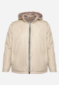 Born2be - Ciemnobeżowa Kurtka Dwustronna z Odpinanym Kapturem Frolbia. Okazja: na co dzień. Kolor: beżowy. Materiał: jeans. Wzór: gładki. Styl: elegancki, casual, klasyczny