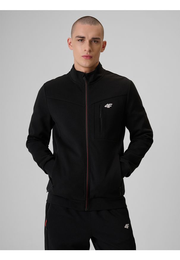 4f - 4F Bluza dresowa regular bez kaptura męska - czarna M. Okazja: na co dzień. Typ kołnierza: bez kaptura. Kolor: czarny. Materiał: dresówka. Styl: casual, sportowy