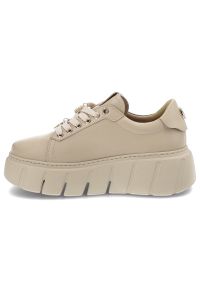 CheBello - Beżowe Sneakersy Chebello Wygodne Obuwie Damskie. Zapięcie: sznurówki. Kolor: beżowy. Materiał: materiał, skóra. Styl: elegancki #2