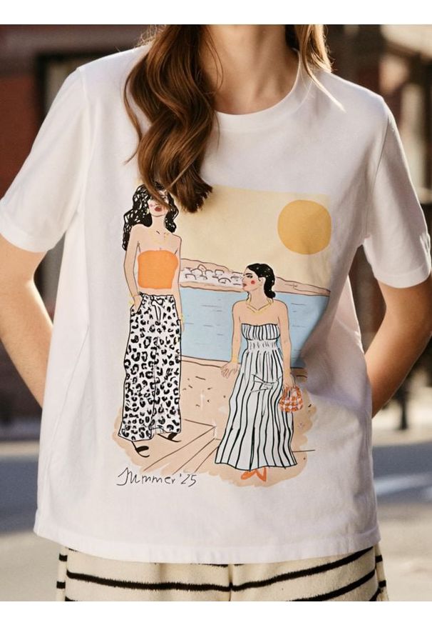 Sinsay - Koszulka z nadrukiem - biały. Kolor: biały. Wzór: nadruk