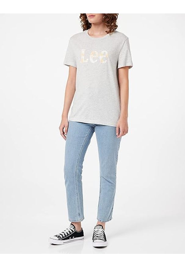 Lee - LEE SLIM LOGO TEE DAMSKA KOSZULKA Z NADRUKIEM LOGO T-SHIRT SHARP GREY MELE L43KEH03 112109660. Wzór: nadruk