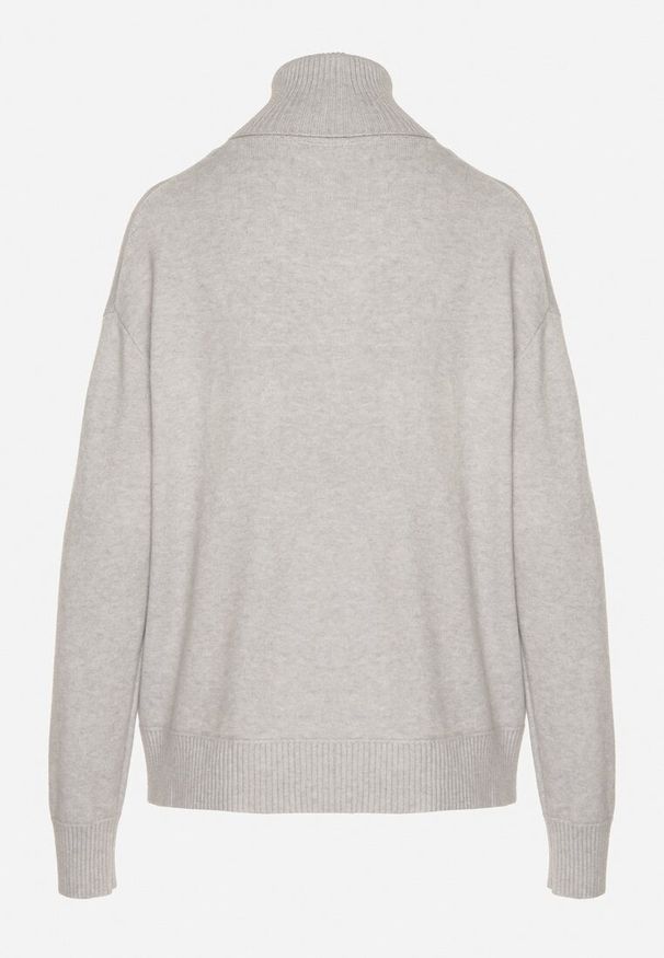 Born2be - Szary Golf z Domieszką Kaszmiru Ozdobiony Przeszyciami Avonella. Okazja: na co dzień. Typ kołnierza: golf. Kolor: szary. Materiał: kaszmir. Wzór: aplikacja. Styl: casual, klasyczny