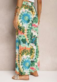 Renee - Zielone Wiskozowe Spodnie o Szerokim Kroju High Waist Tie Dye z Gumką w Talii Nalflea. Stan: podwyższony. Kolor: zielony. Materiał: wiskoza. Sezon: lato