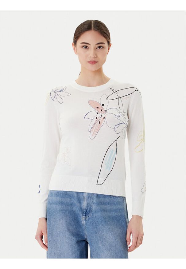 Desigual Sweter Arty 25WWJF33 Biały Regular Fit. Kolor: biały. Materiał: wiskoza