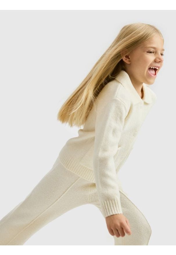 Reserved - Dzianinowy kardigan z domieszką wełny - złamana biel. Materiał: dzianina, wełna