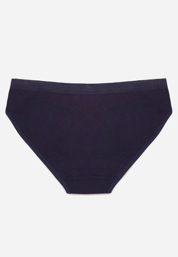 Renee - Granatowe Majtki Figi z Bawełny z Napisem Love Adririn. Kolor: niebieski. Materiał: bawełna. Wzór: napisy