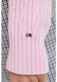 TOMMY HILFIGER - Tommy Hilfiger sweter z domieszką wełny damski kolor różowy. Kolor: różowy. Materiał: wełna #5