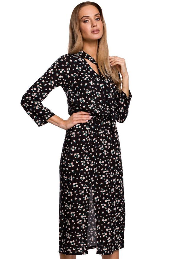 MOE - Elegancka sukienka midi w kwiaty. Materiał: tkanina. Wzór: kwiaty. Styl: elegancki. Długość: midi