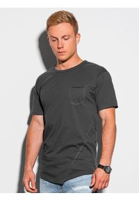 Ombre Clothing - T-shirt męski bawełniany S1384 - grafitowy - XXL. Kolor: szary. Materiał: bawełna. Długość: długie. Styl: klasyczny, sportowy