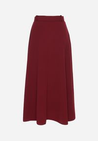 Born2be - Bordowa Rozkloszowana Spódnica z Wysokim Stanem Ozdobiona Paskiem z Klamrą Lobir. Okazja: na co dzień. Stan: podwyższony. Kolor: czerwony. Materiał: jedwab. Wzór: aplikacja. Styl: casual, elegancki #7