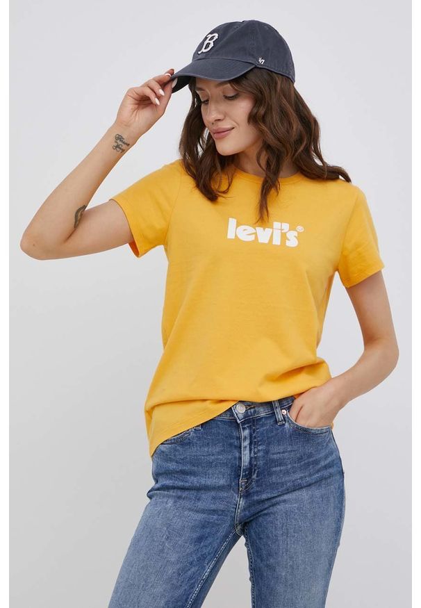 Levi's® - Levi's T-shirt bawełniany kolor pomarańczowy. Okazja: na co dzień, na spotkanie biznesowe. Kolor: pomarańczowy. Materiał: bawełna. Wzór: nadruk. Styl: biznesowy, casual