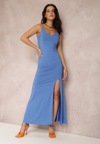 Renee - Niebieska Sukienka Daggado. Kolor: niebieski. Materiał: dzianina. Długość rękawa: na ramiączkach. Długość: maxi #1