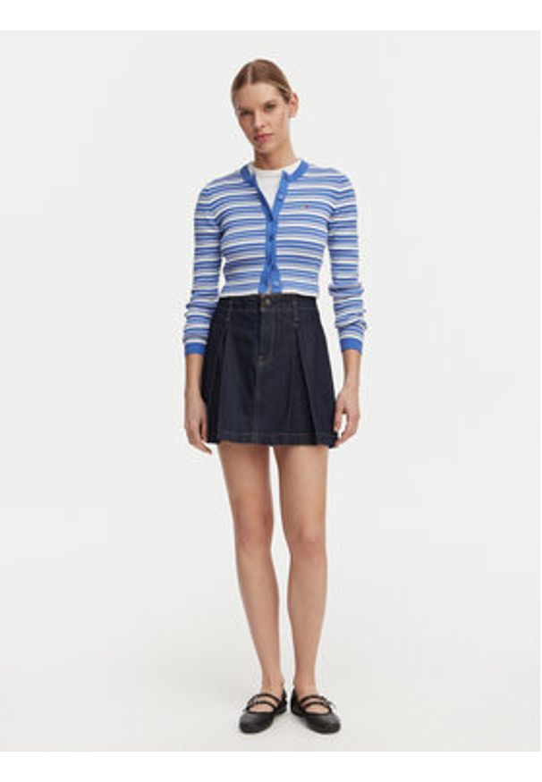 Tommy Jeans Kardigan DW0DW22314 Niebieski Slim Fit. Kolor: niebieski. Materiał: bawełna