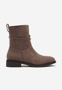 Renee - Ciemnobeżowe Botki z Marszczoną Cholewką do Kostki Ilomira. Kolor: beżowy. Materiał: zamsz, jeans. Szerokość cholewki: normalna. Styl: boho #6