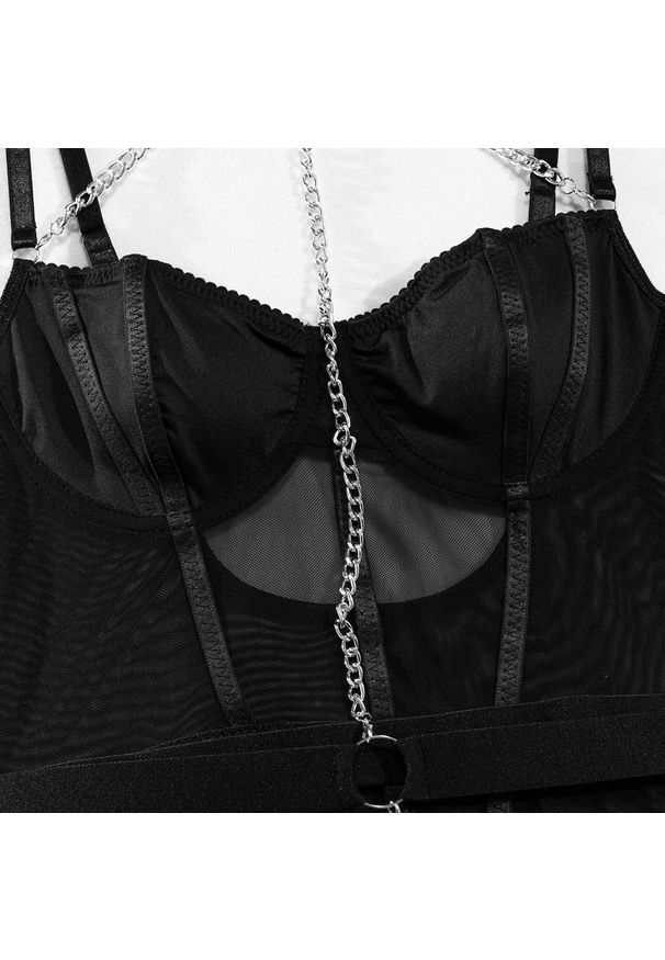 Intica - Body z łańcuszkiem eleganckie na wyjątkowe okazje Folline. Kolor: czarny. Materiał: materiał