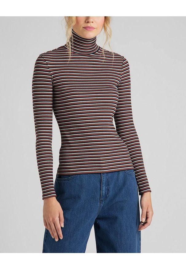 Lee - DAMSKI SWETER LEE LS STRIPED RIB TEE BURNT OCRA L40SYLOM