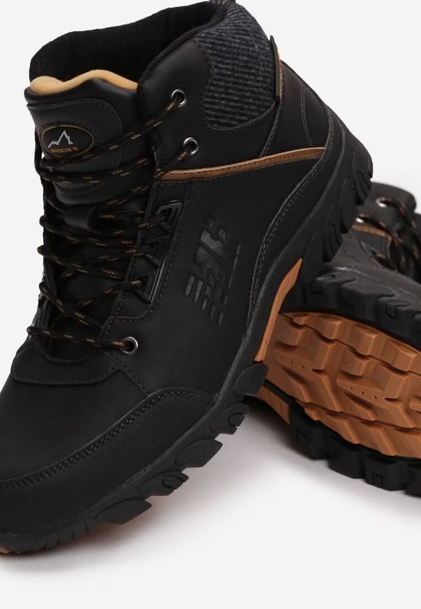 Born2be - Czarne Buty Trekkingowe Fontanoe. Kolor: czarny. Materiał: syntetyk, futro, nubuk. Szerokość cholewki: normalna. Wzór: napisy, aplikacja