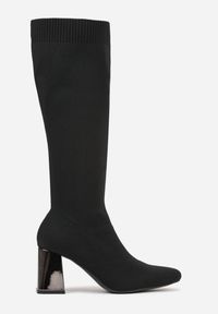 Renee - Czarne Eleganckie Kozaki VICES na Metalicznym Obcasie ze Skarpetkową Cholewką Nalaina. Okazja: na co dzień. Kolor: czarny. Materiał: skóra. Szerokość cholewki: normalna. Obcas: na obcasie. Styl: elegancki. Wysokość obcasa: średni #3