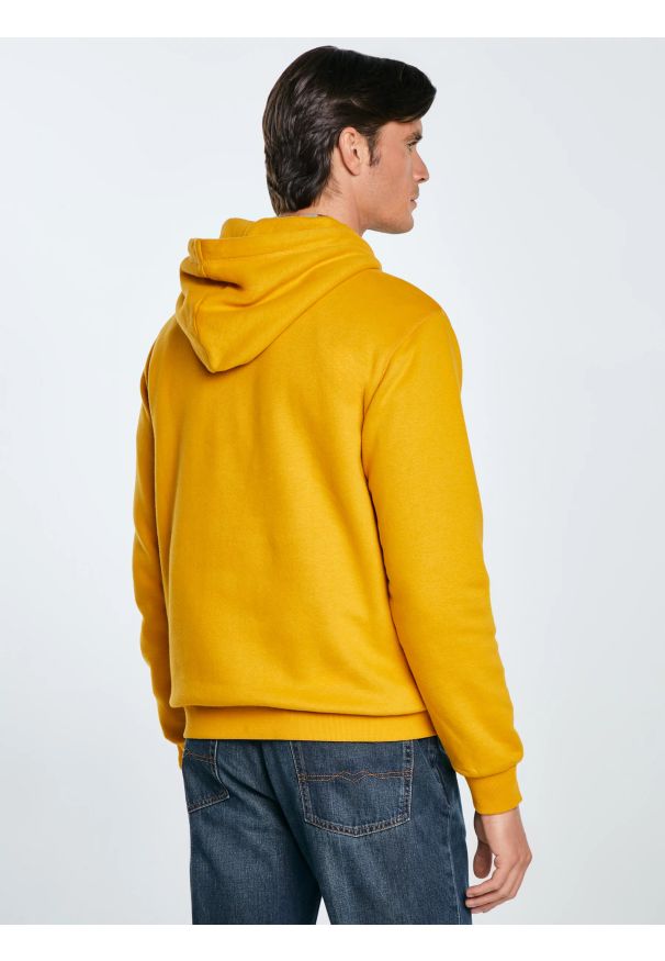 Big-Star - Bluza męska z nadrukiem z kapturem żółta Aslan 203. Okazja: na co dzień. Typ kołnierza: kaptur. Kolor: złoty. Materiał: dzianina, denim. Wzór: nadruk. Styl: casual, klasyczny
