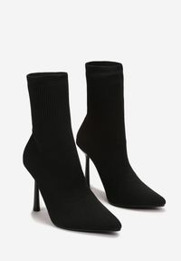Renee - Czarne Botki na Szpilce ze Skarpetkową Cholewką Olola. Nosek buta: otwarty. Kolor: czarny. Materiał: materiał. Szerokość cholewki: normalna. Sezon: wiosna, jesień. Obcas: na szpilce. Wysokość obcasa: średni #2