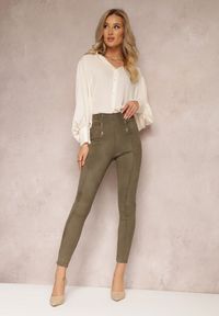 Renee - Zielone Spodnie Skinny High Waist z Guzikami Lehga. Stan: podwyższony. Kolor: zielony #4