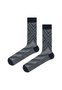 His Story - Ciepłe Wełniane Skarpetki Zimowe - Czarne ze Wzorem. Kolor: czarny. Materiał: wełna, elastan, poliamid. Wzór: geometria #2