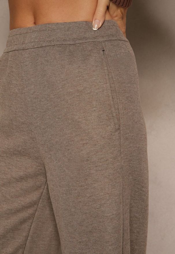 Renee - Brązowe Szerokie Spodnie Ocieplane z Bawełny High Waist Iltilia. Okazja: na co dzień. Stan: podwyższony. Kolor: brązowy. Materiał: bawełna. Styl: casual, elegancki