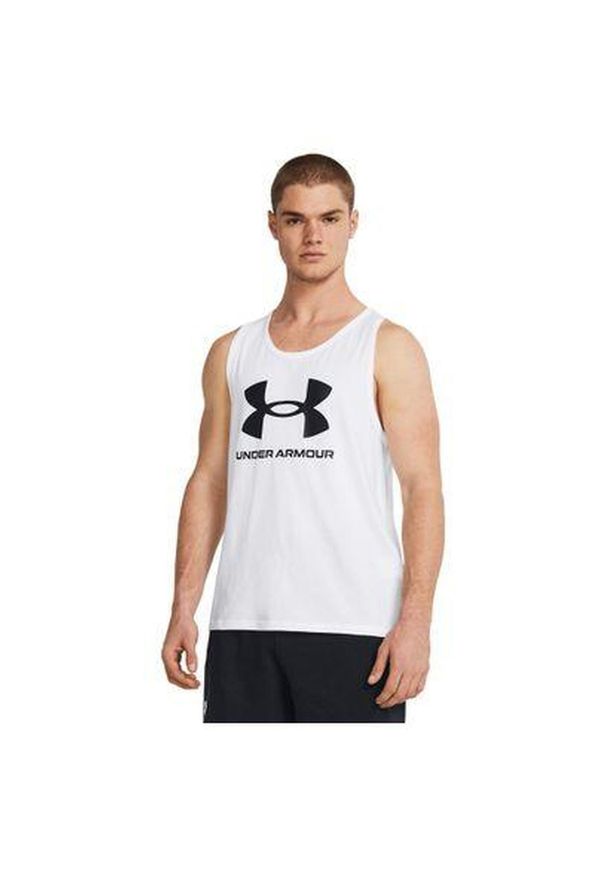 Under Armour - Koszulka męska tank top UNDER ARMOUR 1382883 bez rękawów. Kolor: biały. Długość rękawa: bez rękawów